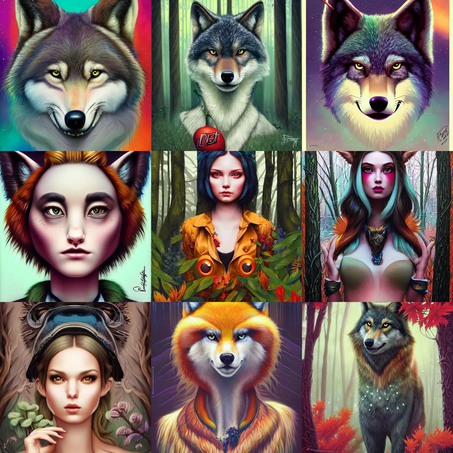 Prompt: Forestpunk wolf portrait Pixar style, by Tristan Eaton Stanley Artgerm and Tom Bagshaw