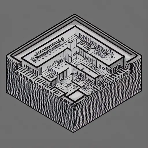 Image similar to a three color screen print of an isometric view of an anthropological conceptual object, brutalism, anthropomorphic, fujifilm,