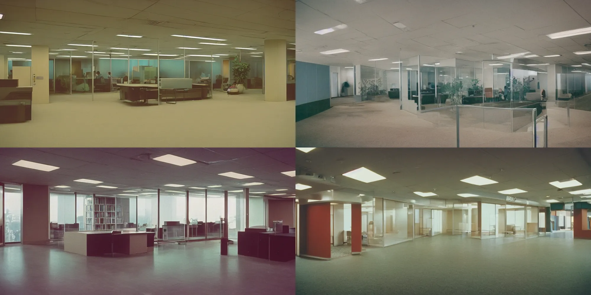 Prompt: 1980s office building, cinestill 800t 50mm eastmancolor, liminal space
