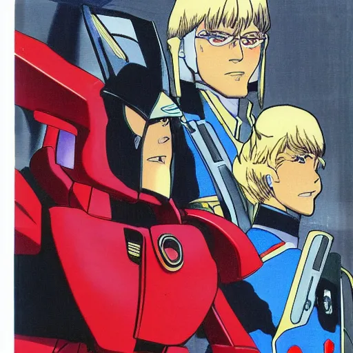 Prompt: a portrait of char aznable and garma zabi , drawn by Yoshikazu Yasuhiko, gundam gto , 0079