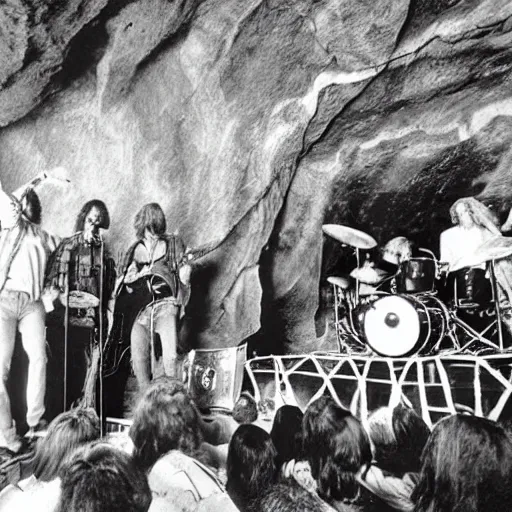 Image similar to the doors playing a show painted on a cave wall