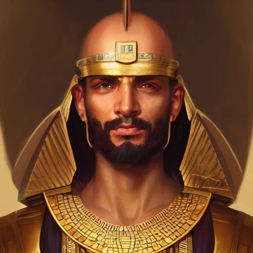 Image similar to egyptian nobleman, portrait, D&D, fantasy, highly detailed, digital painting, artstation, concept art, sharp focus, illustration, art by artgerm and greg rutkowski and alphonse mucha