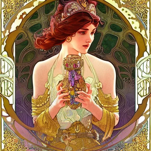 Image similar to super mario | highly detailed | very intricate | art nouveau | gold filigree | romantic storybook fantasy | soft cinematic lighting | award - winning | disney watercolor illustration by mandy jurgens and alphonse mucha and alena aenami | pastel color palette | featured on artstation