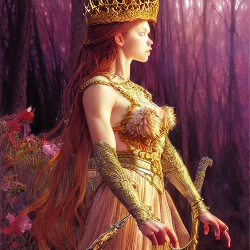 Image similar to highly detailed full body portrait of a enchanted wolf in the form of a beautiful young princess. d & d, art by donato giancola and ruan jia and carl larsson and magali villeneuve. trending on artstation, intricate details, energetic composition, golden ratio, concept art, illustration, elegant art