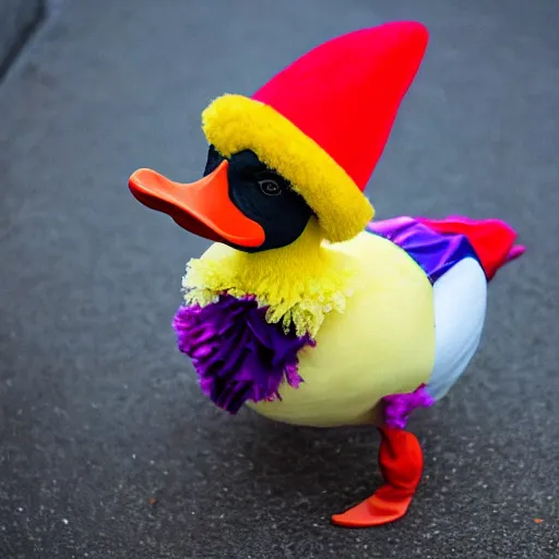 Prompt: Duck dressed as a clown