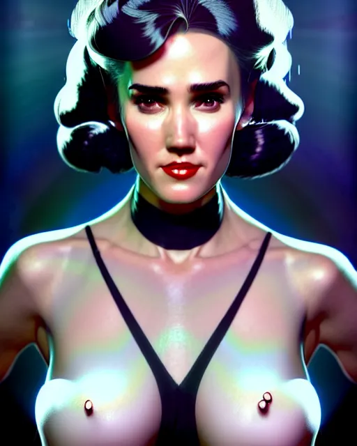 Image similar to a pin up and beautiful fashion charming dreamlke jennifer connelly, symmetrical face symmetrical eyes, character art, art by artgerm lau and wlop and and ilya kuvshinov and john singer sargent, hyperdetailed, 8 k realistic, symmetrical, frostbite 3 engine, cryengine, dof, trending on artstation, digital art