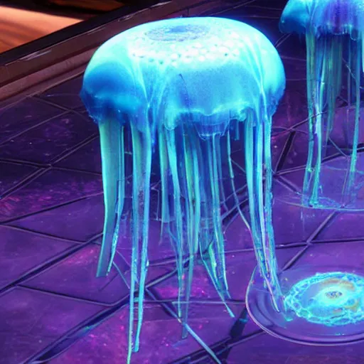 Prompt: the jellyfish stool by guardians of the Galaxy, elysium, star citizen