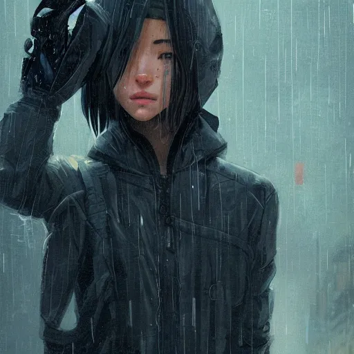 Image similar to toast, rain, techwear, streetwear, cyberpunk style outfit, greg rutkowski, artgerm, ross tran, takato yomamoto, wlop, ilya kuvshinov, intricate complexity, detailed portrait, 4 k, cinematic lighting, artstation, sharp focus, smooth, makoto shinkai