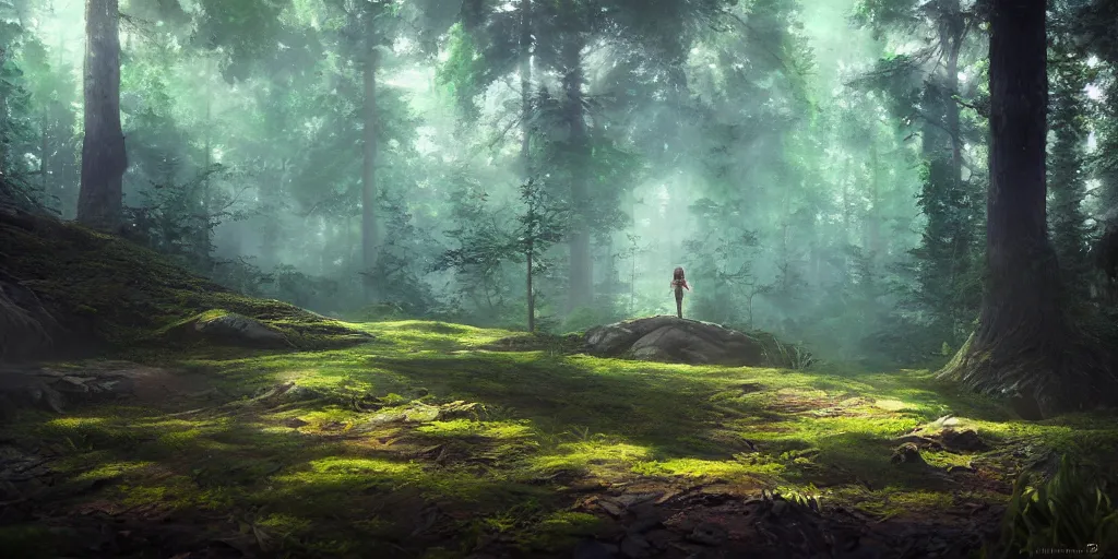 Prompt: a forest, oil painting, cinematic angle, hyperrealistic, volumetric lighting, dynamic, Studio Ghibli, digital art, octane render, post-processing, epic composition, trending on artstation, masterpiece