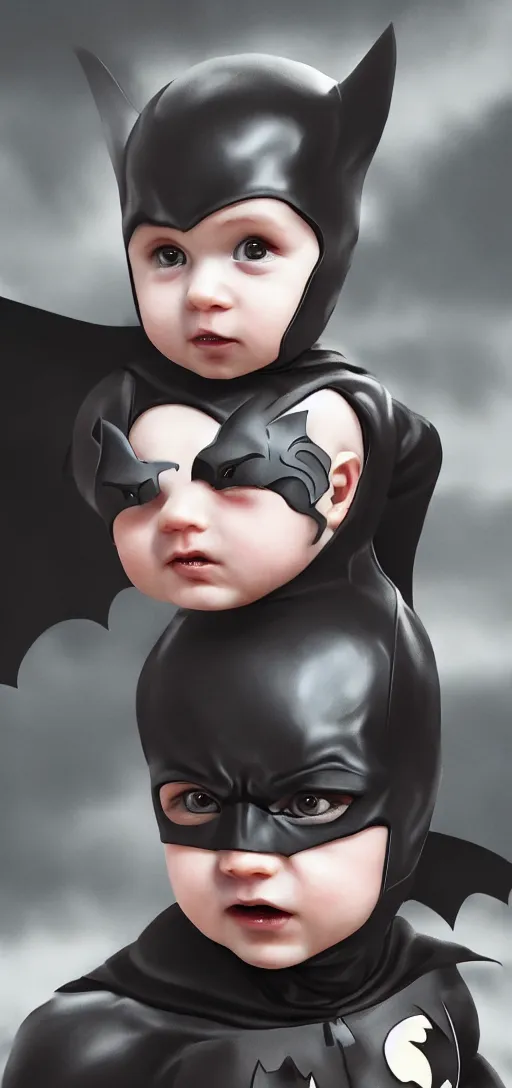 Image similar to portrait of baby batman in action pose, elegant, moonlight, cinematic, cinematic lights, highly detailed, hdr, artstation, concept art, ambient light, 4 k, intricate details, highly professionally detailed, highly detailed