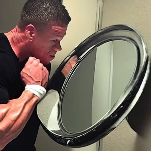 Prompt: John Cena smashing a mirror