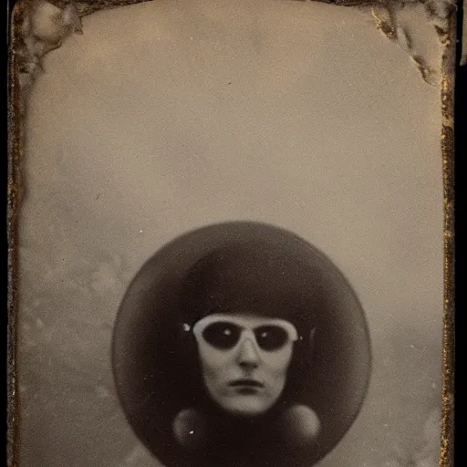 Image similar to tintype photo, swimming deep underwater, alien squid