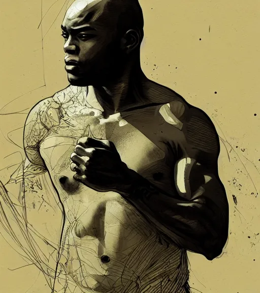 Image similar to portrait of anderson silva, pen and ink, intricate line drawings, by craig mullins, ruan jia, kentaro miura, greg rutkowski, loundraw