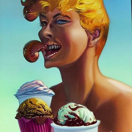 Prompt: epic ice - cream sundae in the style of boris vallejo