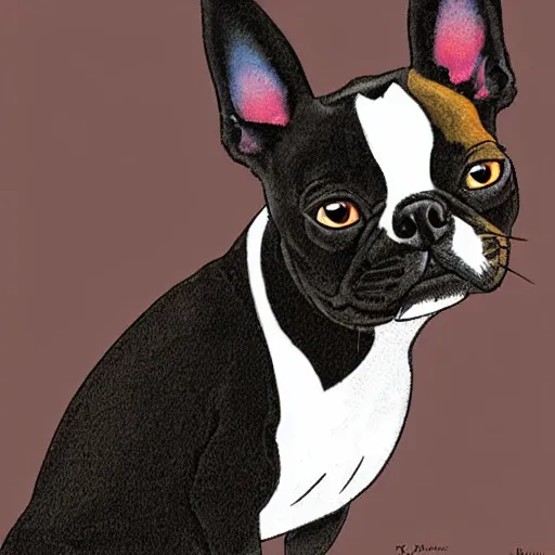 Prompt: a boston terrier playing with a cat, digital art, graphic novel