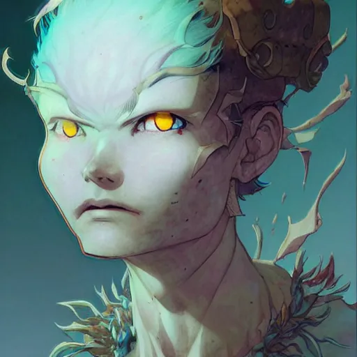 Image similar to prompt : dungeon character portrait soft light painted by james jean and katsuhiro otomo and erik jones, inspired by evangeleon anime, smooth face feature, intricate oil painting, high detail illustration, sharp high detail, manga and anime 1 9 9 9