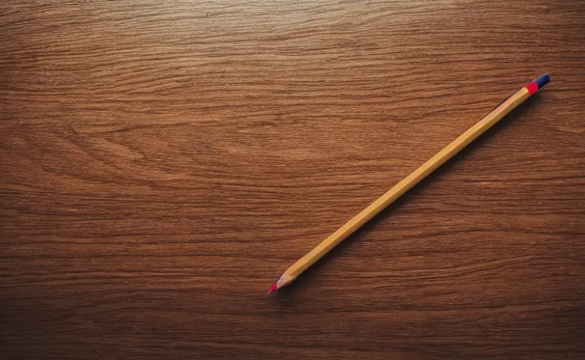 Prompt: top view of a wooden table with a pencil, natural light, cinematic lighting, 8 k