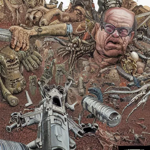 Image similar to an impossible nightmare beyond comprehension, very very detailed painting by geof darrow and greg rutowski and hr giger