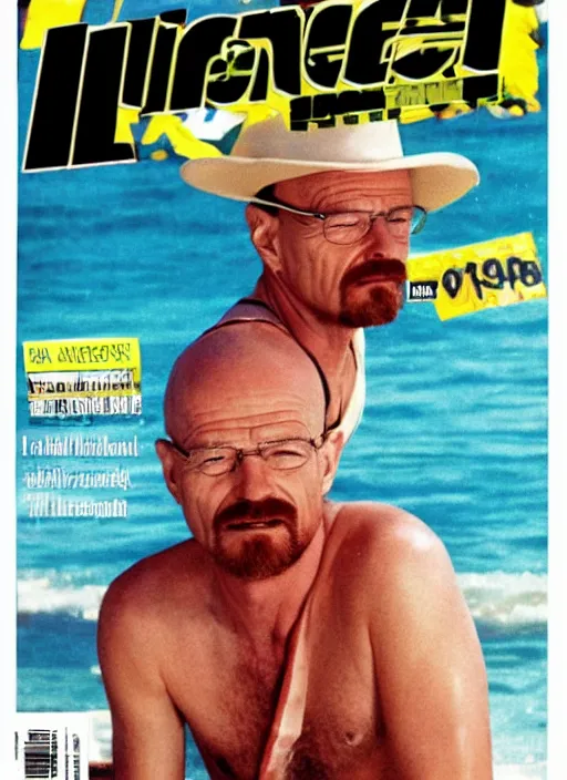 Image similar to Walter White on the cover of Swimsuit Illustrated (1985)