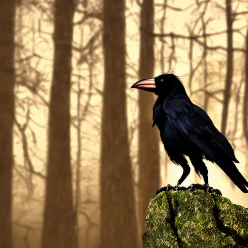 Prompt: crowman, mixture of a crow and human, werecrow, photograph captured in a dark forest