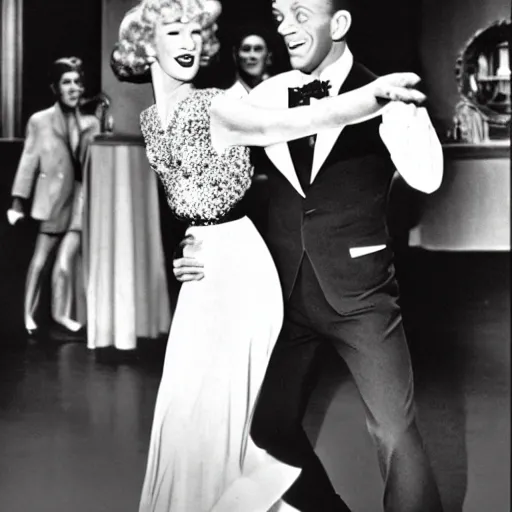 Prompt: Fred Astaire and Ginger Rogers make a disco dance in Grease