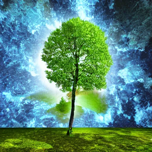 Prompt: tree with earth as his leafs, 4k, photo-realistic