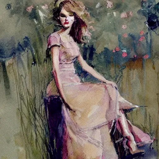 Image similar to romantic painted portrait of taylor swift by bernie fuchs