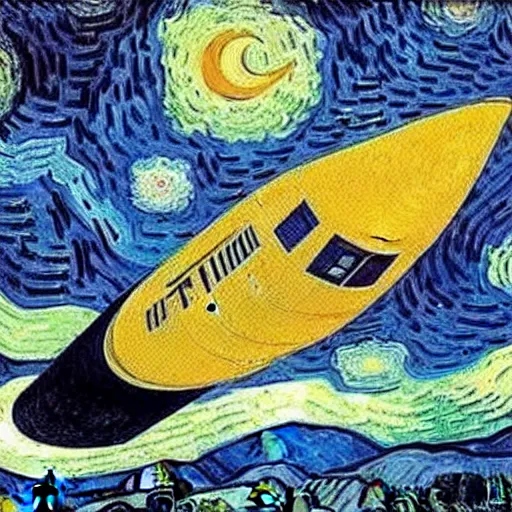 Image similar to a painting of a space ship launching by van gogh