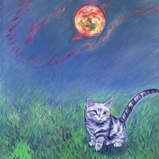 Prompt: end of the world, apocalypse, destruction, cats, concept art by monet