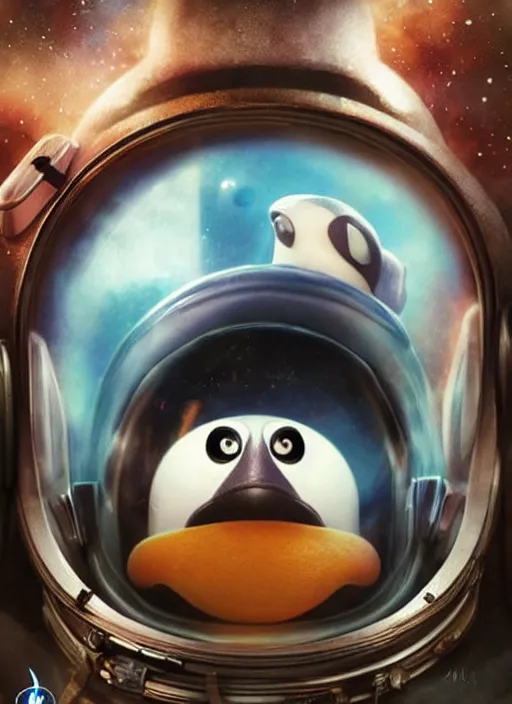 Image similar to astronaut penguin in space adventure movie by nuri iyem, james gurney, james jean, greg rutkowski, anato finnstark. pixar. hyper detailed, 5 0 mm, award winning photography, perfect faces