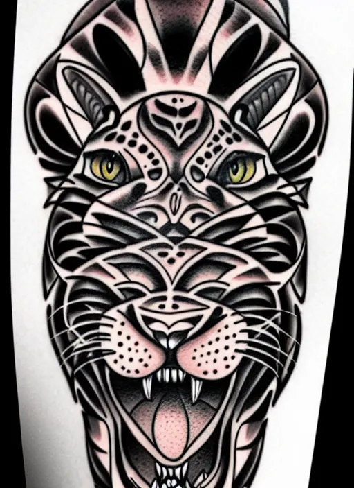 Image similar to epic spiritual jaguar tattoo design