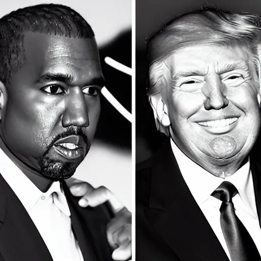 Image similar to donald trump and kanye west shooting guns in outer space