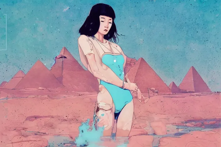 Prompt: lee jin - eun in astronaut dress emerging from turquoise water in egyptian pyramid by nicola samuri, conrad roset, m. k. kaluta, martine johanna, rule of thirds, seductive look, beautiful, masterpiece, cute complexion