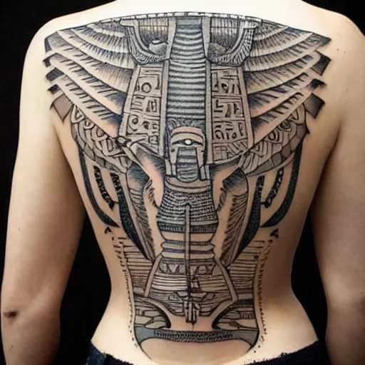 Image similar to back tattoo, Anubis, Egyptian geometry tattoo