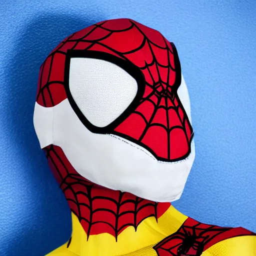 Prompt: spider - man wearing a latex mask of a pitbull