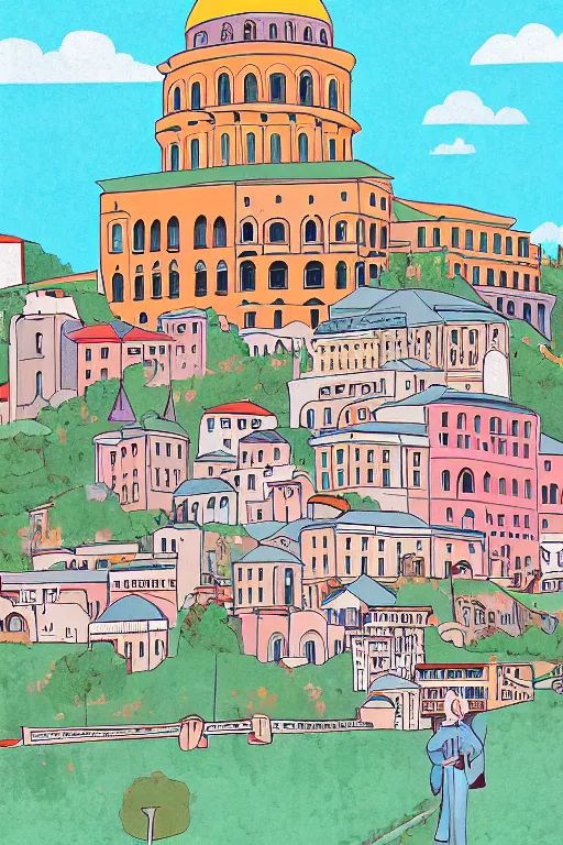 Image similar to tbilisi, illustration, in the style of katinka reinke