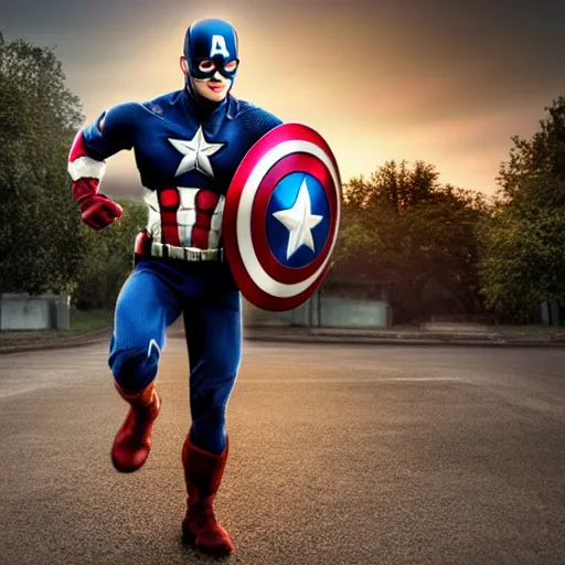 Prompt: A realistic photo with a mixture of flash and captain america, hyper-realistic, 8K HDR, sunset