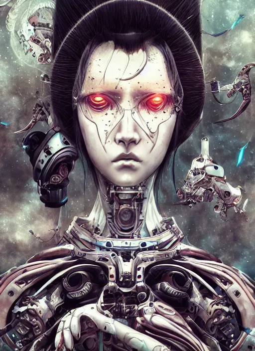 Image similar to biomechanoid, sci-fi women, portrait by Android Jones ,Hayao Miyazaki, Katsuhiro Otomo, Eiichiro Oda, Shigeto Hirai Yuya, 8k, baroque, epic, cinematic, anime aesthetic