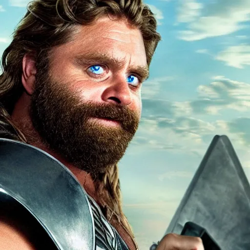 Prompt: zach galifianakis as Thor in Thor: Ragnarok