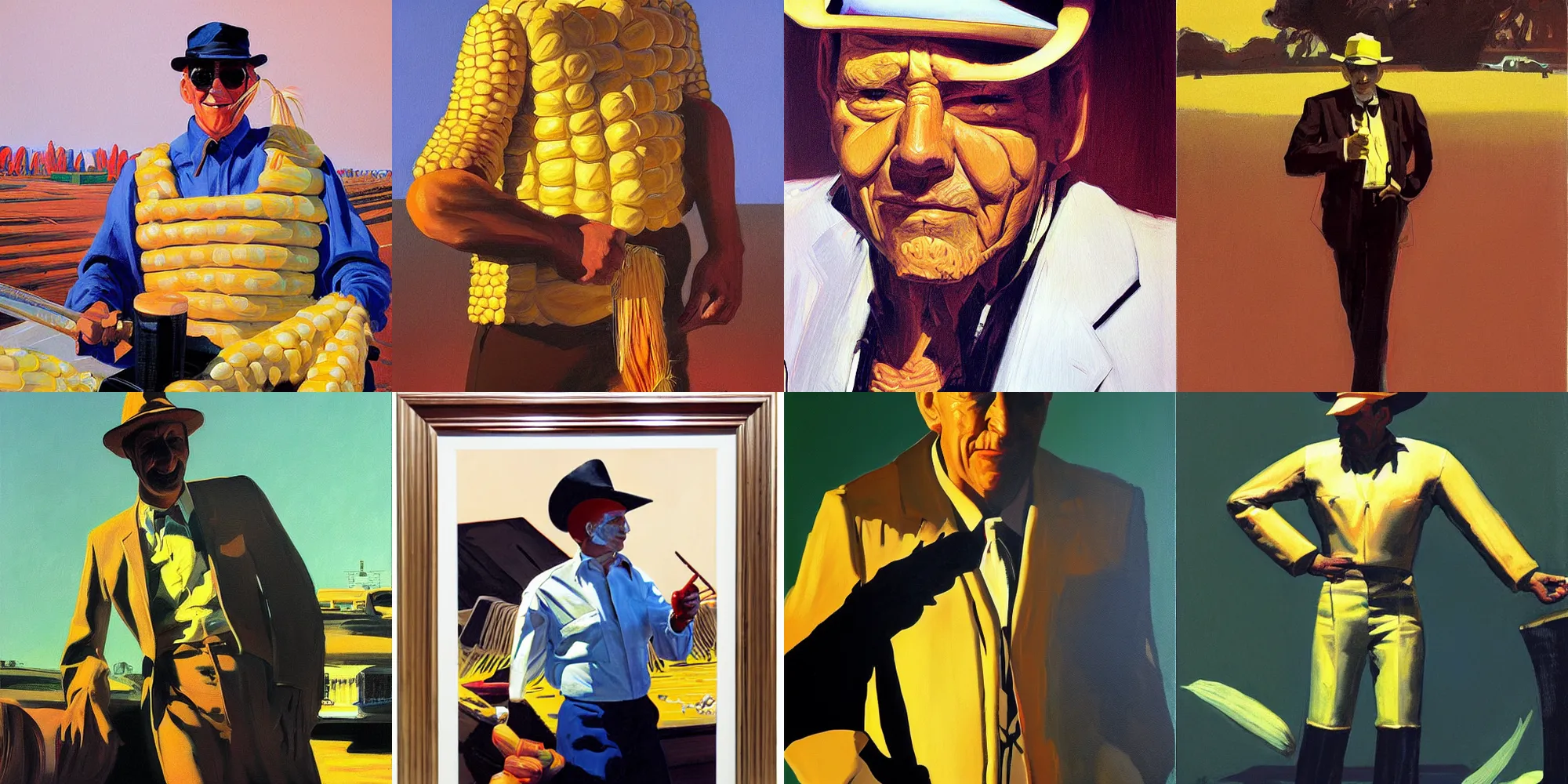 Prompt: painting of man corn cornman by syd mead