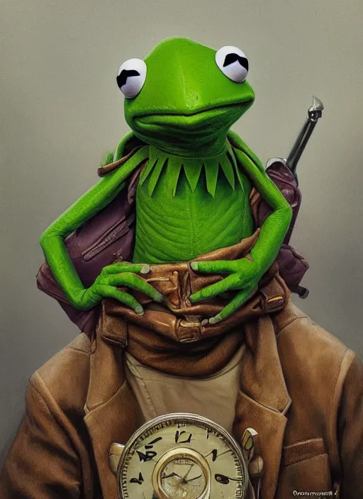 Image similar to portrait of Kermit the frog in Society (1989), highly detailed, centered, solid color background, digital painting, artstation, concept art, smooth, sharp focus, illustration, artgerm, donato giancola, Joseph Christian Leyendecker, Les Edwards, Ed Repka, WLOP