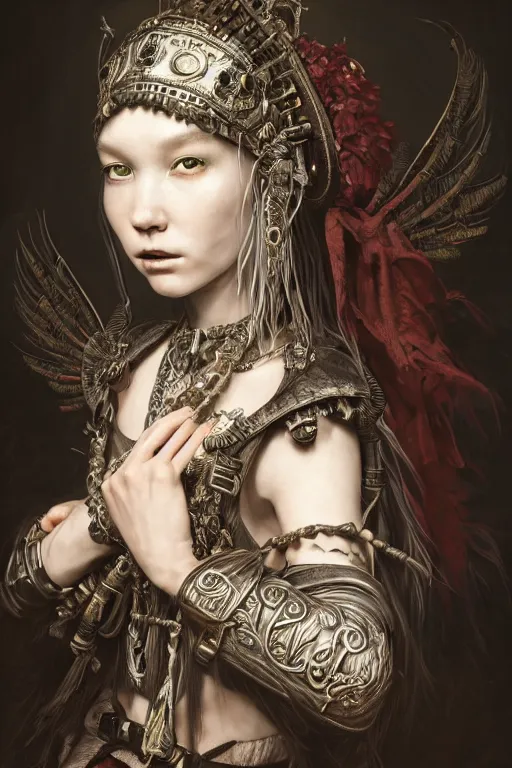 Image similar to A masterpiece ultrarealistic portrait of a Irristible angel princess tribal-shaman-knight-witch-ghost with Skull Iron mask. baroque renaissance girl in the night forest. medium shot, intricate, elegant, highly detailed. trending on artstation, digital art, by Stanley Artgerm Lau, WLOP, Rossdraws, James Jean, Andrei Riabovitchev, Marc Simonetti, Yoshitaka Amano. background by James Jean and Gustav Klimt, light by Julie Bell, 4k, porcelain skin.