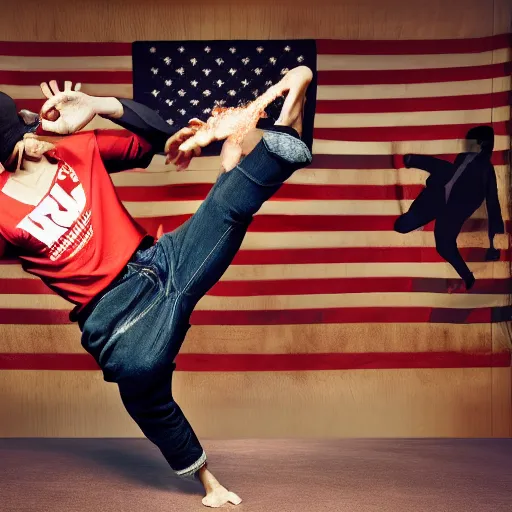 Prompt: trump break dancing, studio photography, 4 k, highly detailed