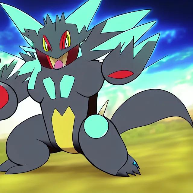 Image similar to a paleontology themed pokemon, earth / fighting type, anime style, promotional image, official media, 5 k