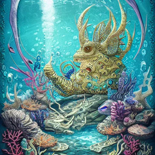 Image similar to underwater scene, d & d style, trending on artstation, colorful, intricate, highly detailed art by aurore folny