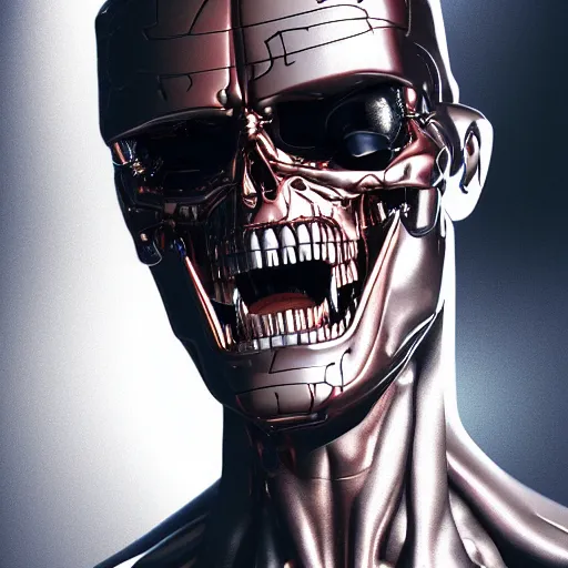 Image similar to terminator laughing and fooling around, ultra realistic details, 8 k, photography