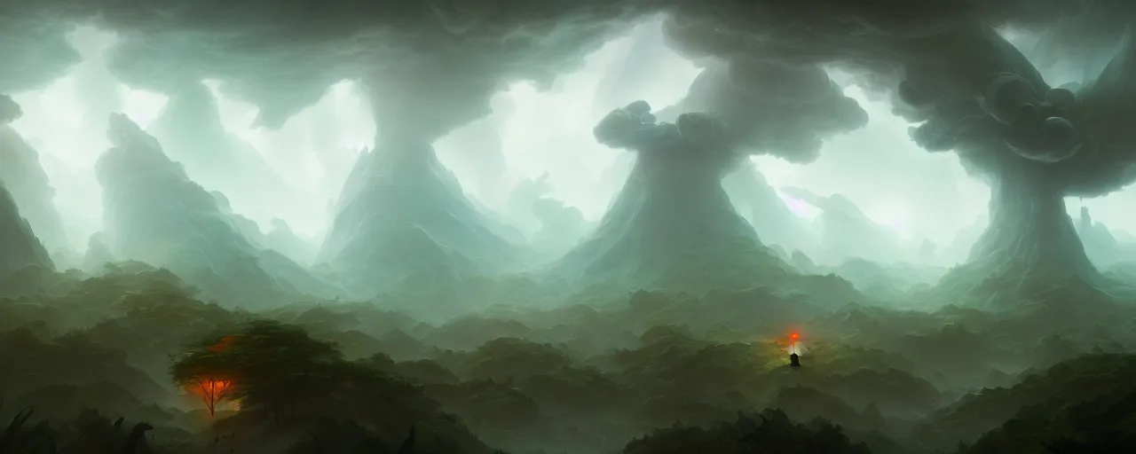 Image similar to cloud forest by peter mohrbacher and craig mullins and james jean and marc simonetti and mark rothko