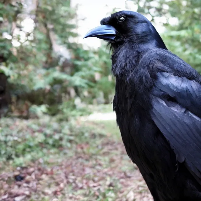 Image similar to a person wearing a fursuit of a crow fursona, fursona, photograph, furry fandom, photorealistic,