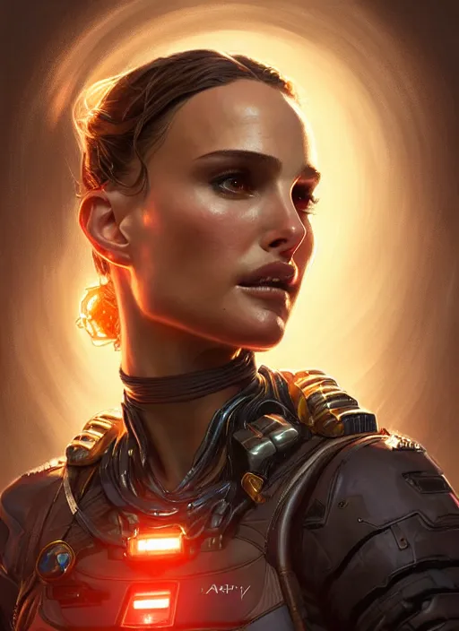 Prompt: portrait of apex legends natalie portman, intricate, elegant, glowing lights, highly detailed, digital painting, artstation, glamor pose, concept art, smooth, sharp focus, illustration, art by artgerm and greg rutkowski, artey freytag