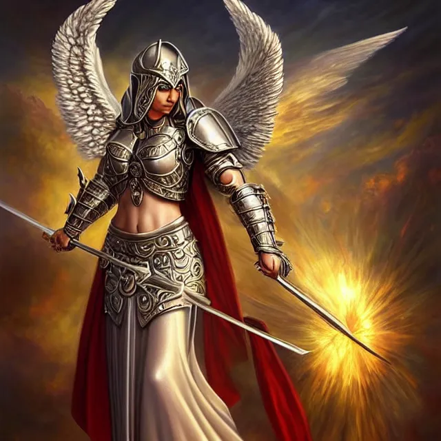 Image similar to beautiful!! angel warrior with ornate armour and robes artgerm anne stokes highly detailed 8 k hdr smooth sharp focus high resolution award - winning photo photorealistic